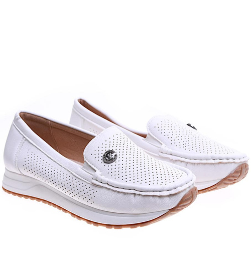 Wsuwane białe ażurowe wiosenne półbuty /B4-3 15869 T396/