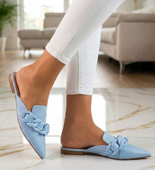 Niebieskie  damskie klapki z łańcuszkiem /G7-3 11780 T390