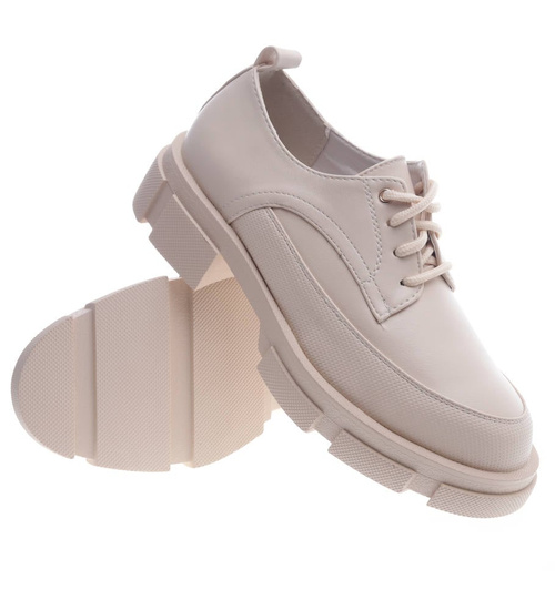 Sznurowane damskie półbuty na platformie Beżowe /F1-3 13234 S434/