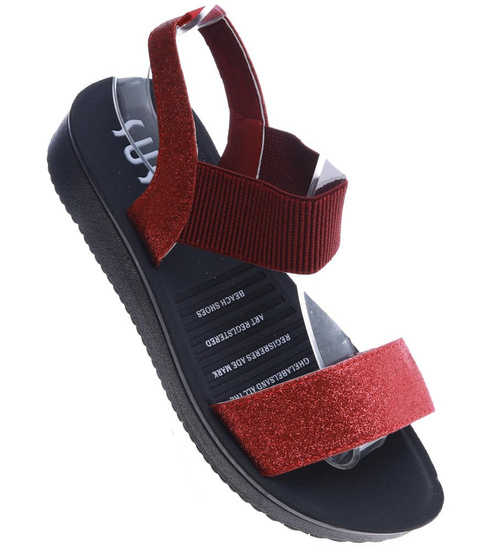 Wsuwane czerwone sandały damskie /B1-2 14077 T143/