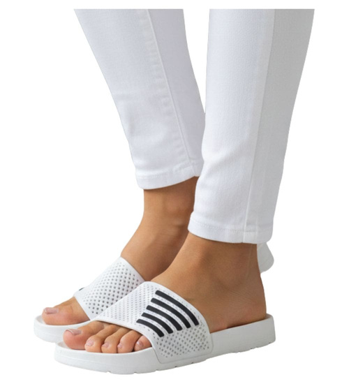 Klapki damskie na basen wodoodporne białe ażurowe /D8-1 18639 T187/