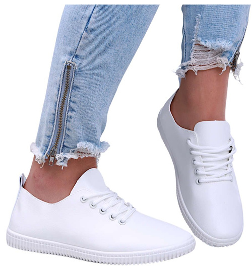 Białe sznurowane tensiówki damskie /G7-2 15856 T276/