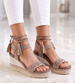 Sandały na koturnie i platformie Khaki /G2-3 14059 S290/