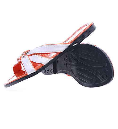 Pomarańczowo białe klapki na płaskim obcasie /H2 14338 T005/