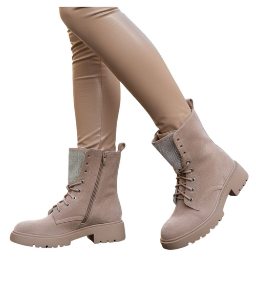 Zimowe botki trapery beżowe z cyrkoniami /A6-1 18574 W440/