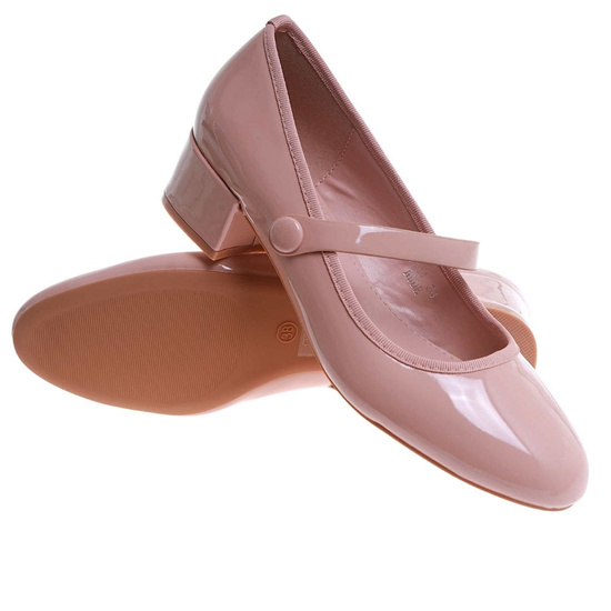 Ciemno beżowe czółenka z paskiem na niskim obcasie /E8-2 17730 W182/