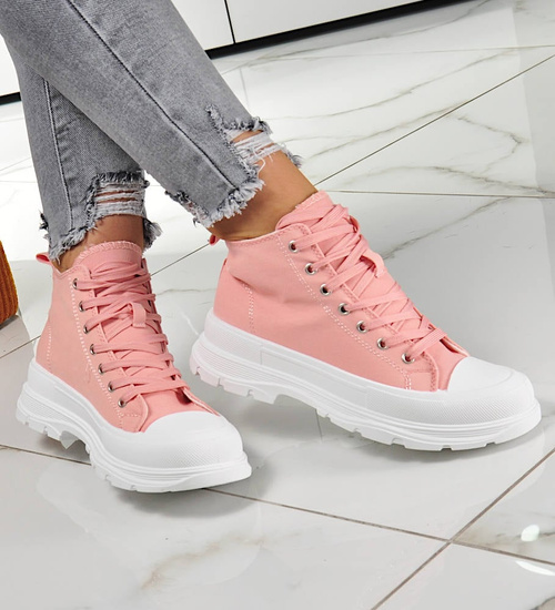 Damskie trampki sznurowane Różowe /E7-2 10266 S314/