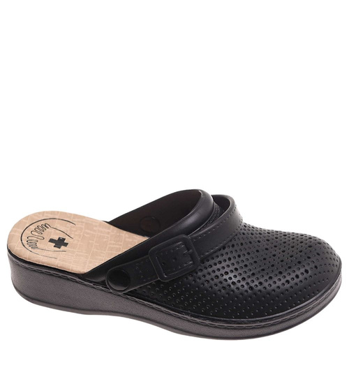 Czarne kryte ażurowe klapki damskie /F6-1 17908 T189