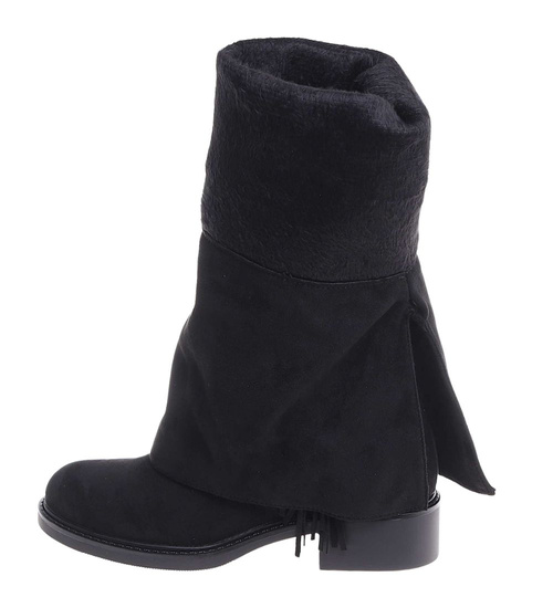 Wysokie czarne kozaki muszkieterki z frędzlami /J6-3 18583 G599/