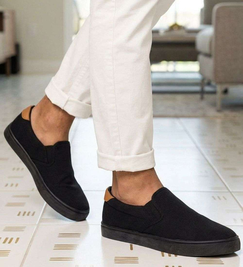 Czarne męskie trampki slip on z tkaniny /f3-3 16514 T287/