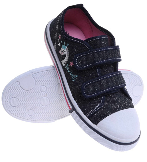 Granatowe dziewczęce trampki na rzepy /F9-2 18114 200/