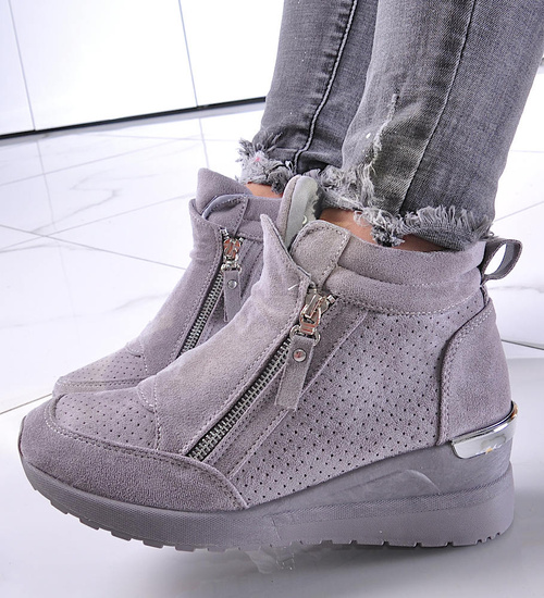 Szare sneakersy damskie na koturnie /B2-2 12852 T890/