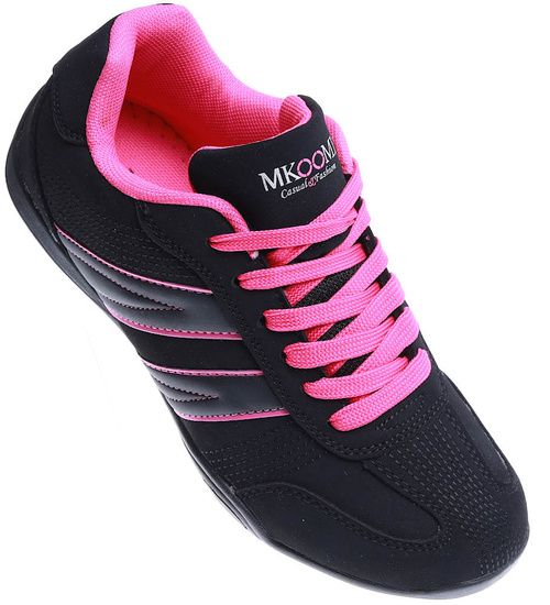 Czarno fuksjowe buty sportowe z wiązaniami /D8-3 14978 S341/