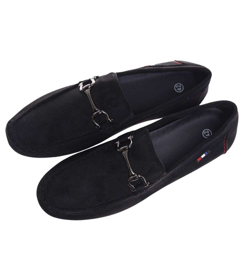 Wsuwane męskie półbuty czarne mokasyny /E1-2 18668 T394/