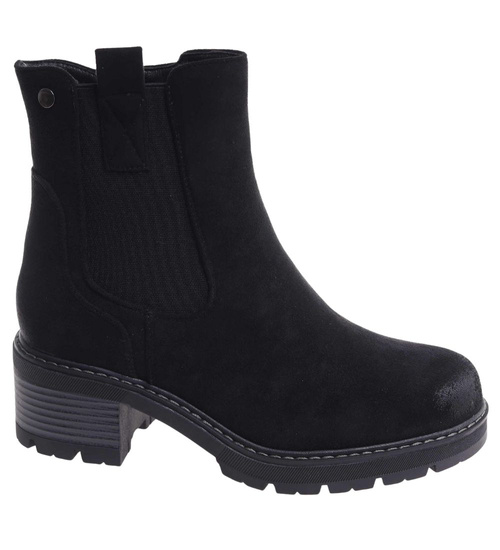 Zimowe botki damskie na obcasie klocku /A10-1 18525 T388/