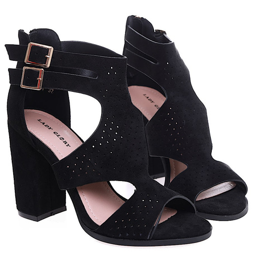 Czarne damskie sandały na słupku /D3-2 15926 T783/