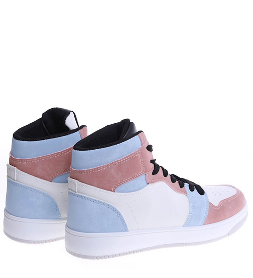 Różowo niebieskie damskie trampki z wysoką cholewką /E5-2 14921  T393/