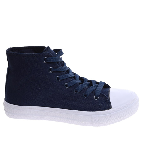 Klasyczne granatowe trampki damskie z wysoką cholewką /H2 16732 G9-84/