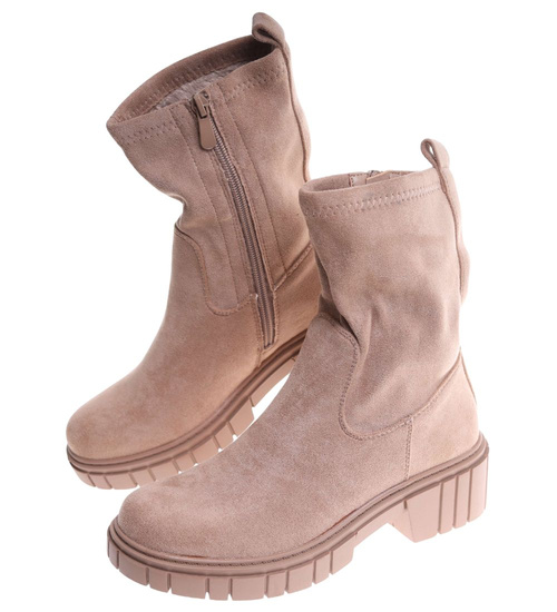 Beżowe ocieplane botki na platformie /C5-1 18172 T432/