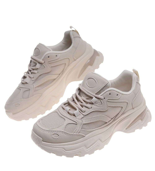 Damskie buty sportowe beżowe na platformie /A5-2 18656 S242/