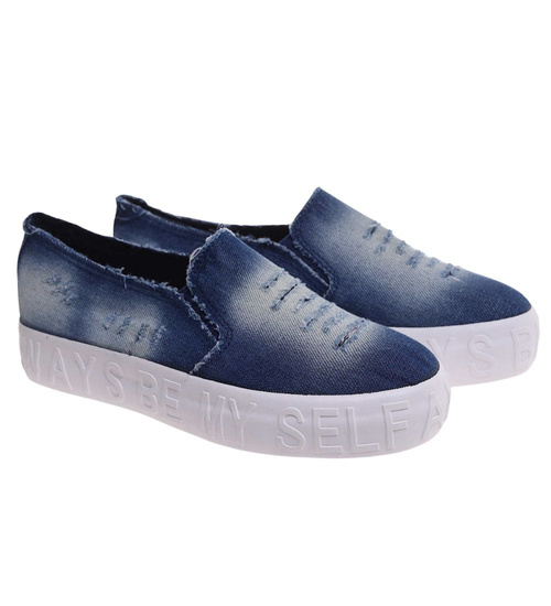 Wsuwane niebieskie trampki na platformie /G8-3 18080 T18-5//