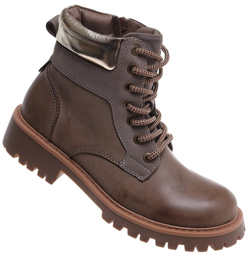 Sznurowane ocieplane botki trapery Khaki /F9-2 18277 W432/