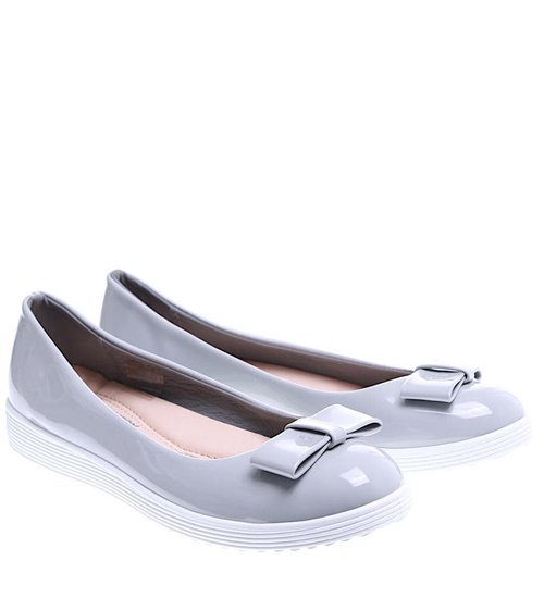 Szare balerinki damskie z kokardą /G5-3 15719 T140