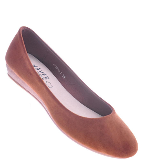 Damskie brązowe balerinki na niskim koturnie /F10-2 12556A T218/
