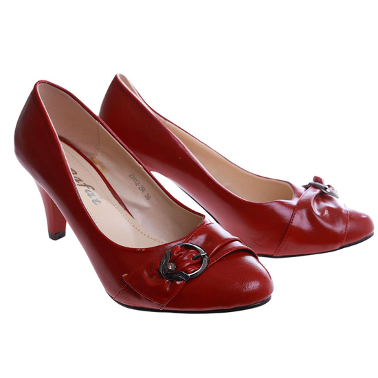 Bordowe czółenka damskie na słupku /G7-2 4384 T086/