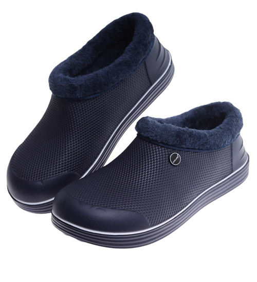 Męskie kalosze piankowe z futerkiem Granatowo białe /H2 18167 T291/