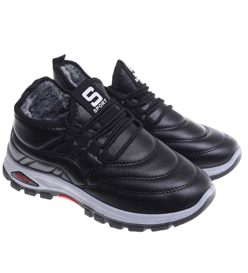 Czarne buty chłopięce sportowe z ociepleniem /E6-2 18166 T336/