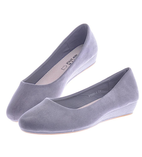 Damskie szare balerinki na niskim koturnie /D2-2 12558 T218/