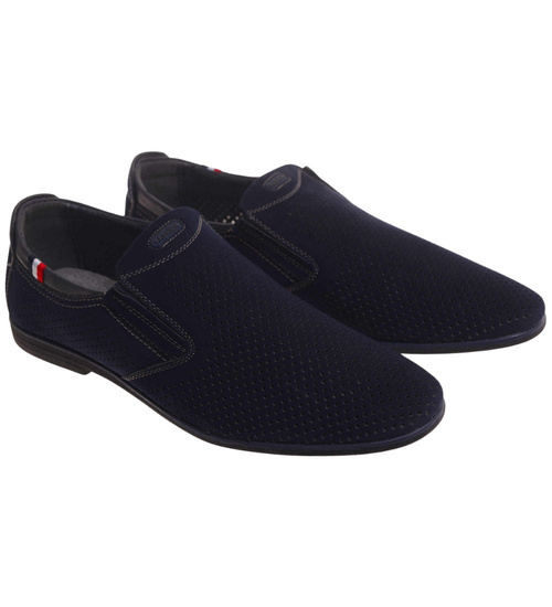 Wsuwane ażurowe męskie półbuty Granatowe /B5-3 17867 T398/