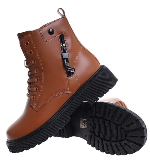 Zimowe brązowe botki trapery /E10-3 18526 T385/