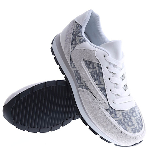 Sznurowane szare sportowe buty damskie /C2-2 15040 T288/