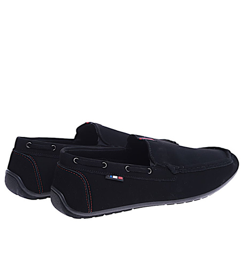 Męskie półbuty mokasyny Czarne /E3-2  14743 S494/