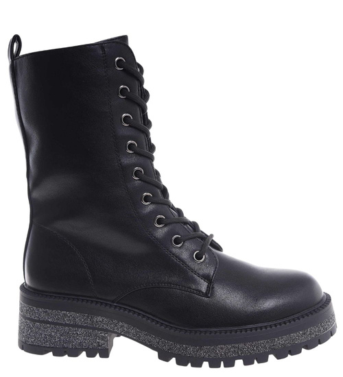 Czarne zimowe ocieplane botki glany /G12-1 18537 G384/