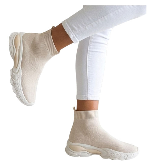 Wsuwane beżowe trampki damskie /D9-3 13310 T291/