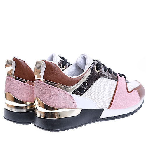 Sznurowane biało różowe buty sportowe /D9-3 15773 T283/