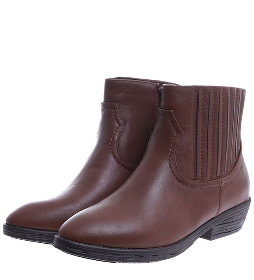 Brązowe botki damskie z suwakiem /C6-2? 14850 S296/