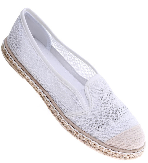 Białe koronkowe balerinki espadryle /D3-3 16151 T2/