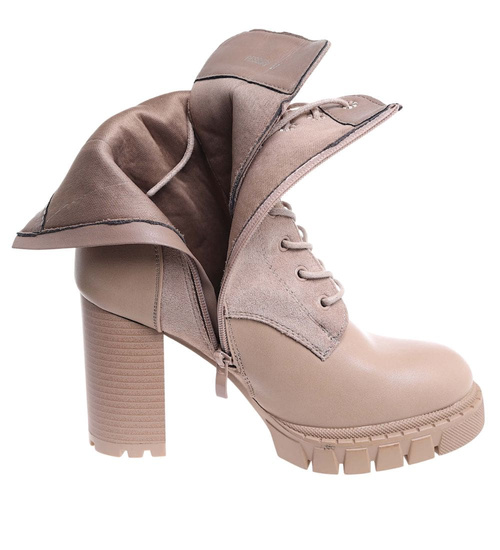Damskie botki na obcasie Khaki /F9-1 18335 W305/