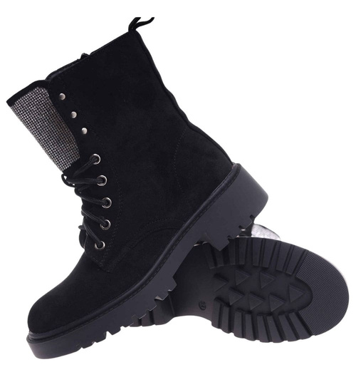 Zimowe botki trapery czarne z cyrkoniami /B2-1 18559 W440/
