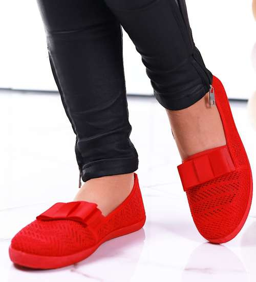 Koronkowe tenisówki damskie z kokardą Czerwone /E2-3 6117 S192/