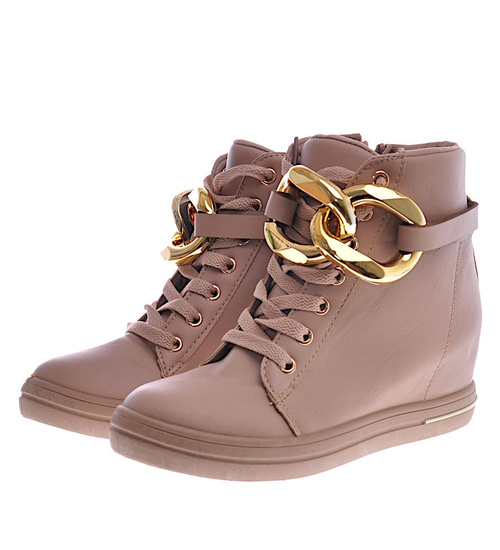 Beżowe sneakersy damskie na koturnie /F7-2 12802 T891/