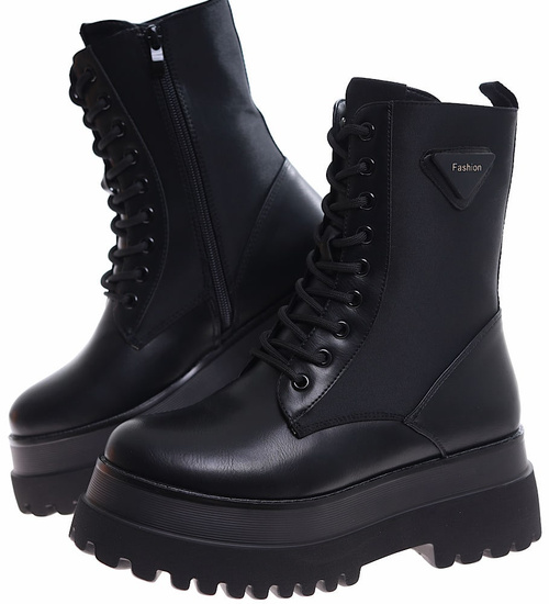 Czarne damskie botki glany trapery na platformie /F1-2 16957 T966/