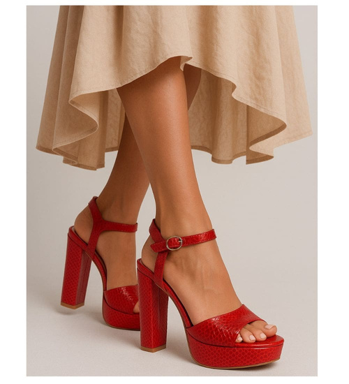 Czerwone sandały damskie na słupku i platformie /C5-1 12207 G18-45 +H2/