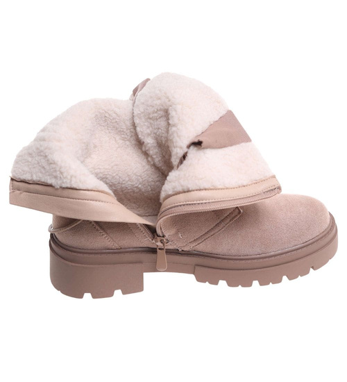 Zimowe botki trapery z ociepleniem beżowe /F8-2 18499 T4/