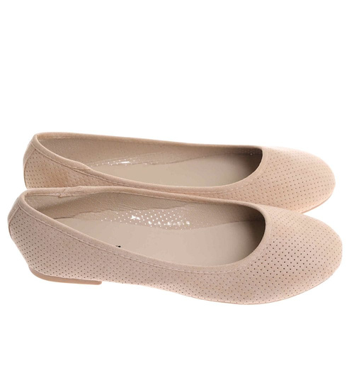 Beżowe ażurowe baleriny damskie /F9-3 17778 182/