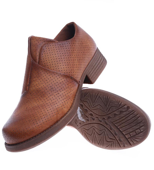 Wsuwane camelowe półbuty damskie /G13-3 13751 T292/